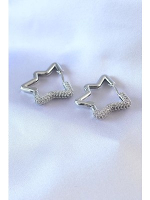 Renas Store Gümüş Renk Yıldız Model Zirkon Taşlı Pirinç Kadın Küpe - TJ-BKP7528