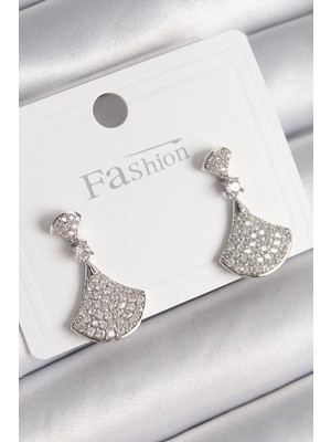 Renas Store Pirinç Gümüş Renk Zirkon Taşlı Motif Model Kadın Küpe - TJ-BKP9777
