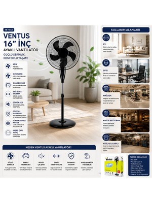 Hediye Bahçesi Ev Tipi Ayaklı Vantilatör - 16 Inç 5 Pervaneli - 45W Performans