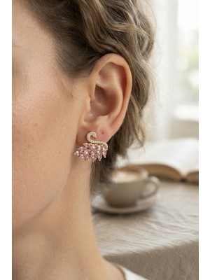 Renas Store Pembe Zirkon Taşlı Gold Swan Kuğu Model Kadın Küpe