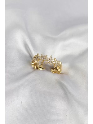 Renas Store Gold Renk Pirinç Sıralı Yıldız Model Zirkon Taşlı Kadın Yüzük TJ-BYK4201