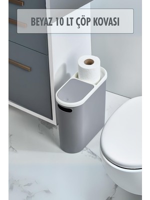 Renas Store Gri Kapaklı Wc Kağıtlıklı Çöp Kovası & Ofis Çöp Kovası 10 Lt