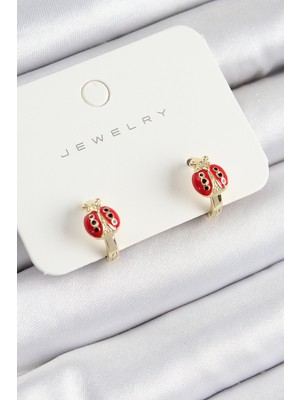 Renas Store Pirinç Uğur Böceği Model Gold Renk Çocuk Küpe