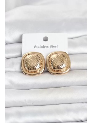 Renas Store 316L Çelik Gold Renk Düğme Model Kadın Küpe TJ-BKP11816