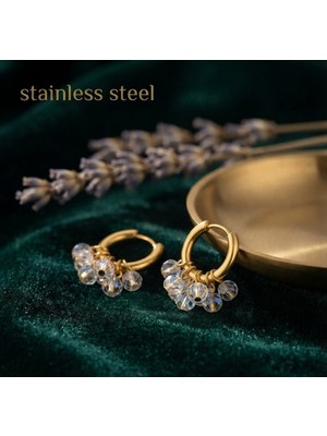 Stainless Steel 316L Çelik Gold Renk 5 Taş Modelli Halka Küpe