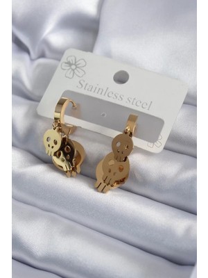 Renas Store 316L Çelik Gold Renk Sallantı Kuru Kafa Model Kadın Küpe - TJ-BKP7974