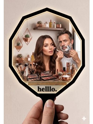 Renas Store Lüks Geometrik El Aynası - 10X10CM Çanta Boyu - Kırılmaz Güvenli Pleksi Ayna (Kadın & Erkek Uygun)
