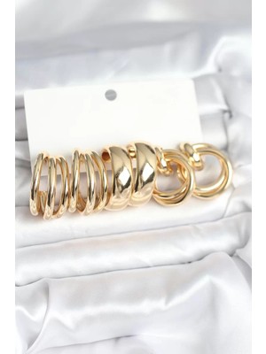 Renas Store Pirinç Gold Renk 3 Çift Vintage Kadın Küpe Seti - TJ-BKP11382