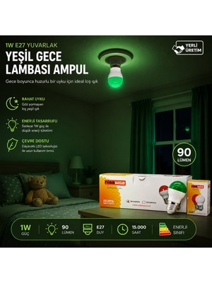 Renas Store 10 Adet 1W E27 Yeşil Yuvarlak Gece Lambası LED Ampul EAMP-075