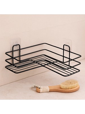 Renas Store Yapışkanlı Siyah Çok Amaçlı Köşe Banyo Rafı