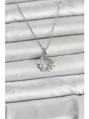 Renas Store 316L Çelik Zincir Gümüş Renk Incili Çiçek Model Kadın Koyle - TJ-BKO11035