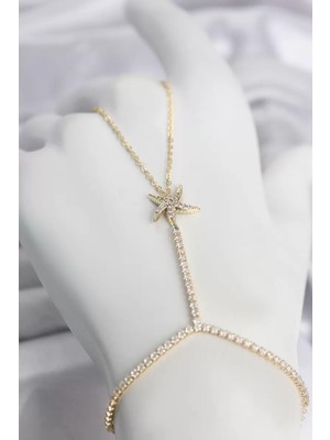 Renas Store Gold Renk Pirinç Zirkon Taşlı Deniz Yıldızı Model Şahmeran TJ-SN791