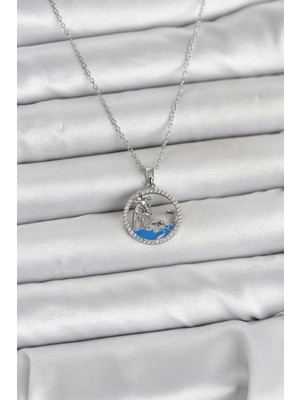 Renas Store 316L Çelik Zincir Gümüş Renk Zirkon Taşlı Deniz Temalı Kadın Kolye