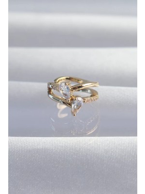 Renas Store Pirinç Gold Renk Zirkon Taşlı Damla Earcuff Küpe - TJ-BKP9335