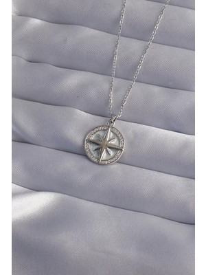 Renas Store 316L Çelik Zincir Gümüş Renk Zirkon Taşlı Kutup Yıldızı Kolye - TJ-BKO9012