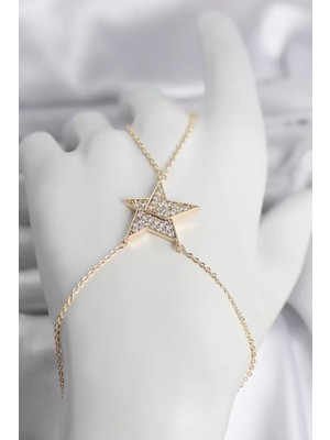 Renas Store Pirinç Gold Renk Zirkon Taşlı Yıldız Model Kadın Şahmeran - TJ-SN759
