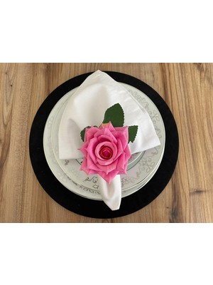 4'lü Pembe Güllü El Yapımı Peçete Halkası | Dekoratif Peçete Yüzüğü