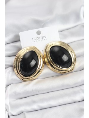 Renas Store Pirinç Siyah Badem Model Vintage Gold Kadın Küpe - TJ-BKP11593