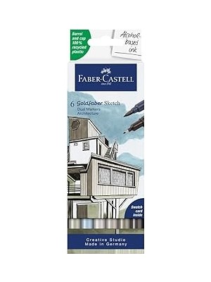 Renas Store Faber-Castell Gofa Sketch Mimari Markör Seti, 6’lı, Çift Uçlu, 0.6 mm Fineliner Uç, Kalıcı Mürekkep, Alkol Bazlı, Geri Dönüşümlü Gövde