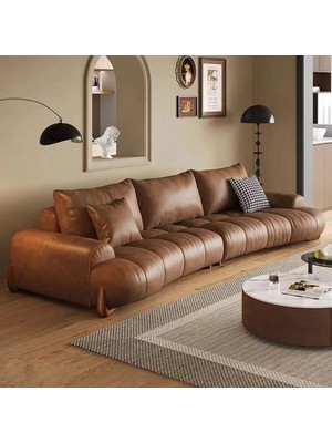 Veluxe Home & Living'den Nuvola Kavisli Puf Deri Kanepe Hakiki Deri Modern Koltuk