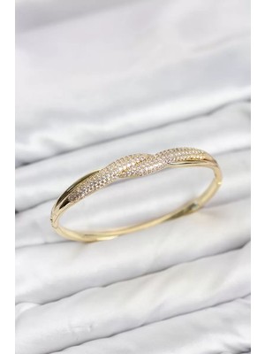 Renas Store Gold Renk Zirkon Taşlı Sarmal Model Kadın Kelepçe Bileklik TJ-BB8635