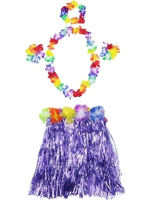 Renas Store Mey Ithalat® Luau Aloha Hawaii  Kolye Etek Taç ve Bileklik Seti Mor
