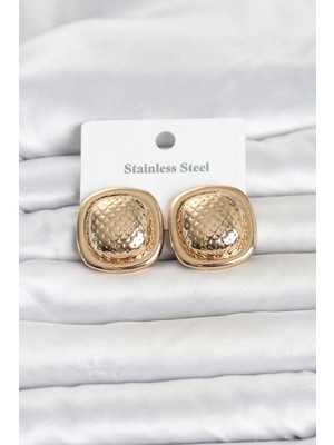 Renas Store Mey Ithalat® 316L Çelik Gold Renk Düğme Model Kadın Küpe