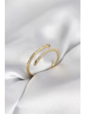 Renas Store Gold Renk Yılan Kuyruk Model Zirkon Taşlı Kadın Yüzük - TJ-BYK4028