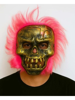 Renas Store Mey Ithalat® Wild Skull - Bakır Kafatası Pembe Saçlı Iskelet Maske