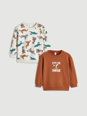 Lc Waikiki Yeni Sezon Kaplan Baskılı Erkek Çocuk Kalın Sweatshirt 2'li