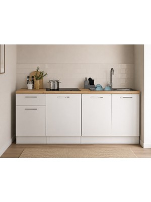 T Designo Agora Mutfak 4 Kapaklı-1 Çekmeceli Alt Modül -180 cm - Tezgah Dahil-Çok Amaçlı Dolap-Beyaz