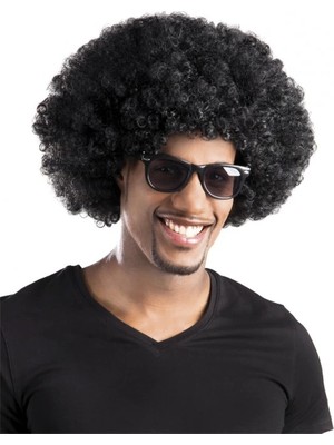 Renas Store Mey Ithalat® Siyah Renk Kıvırcık Afro Bonus Peruk Parti Peruğu