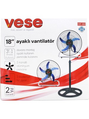 Hediye Bahçesi Sanayi Tipi Ayaklı Vantilatör - 5 Metal Kanatlı - 18 Inç 46 cm