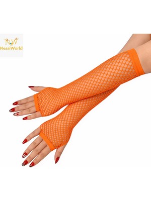 Renas Store Mey Ithalat® 80’ler 90’lar Retro Turuncu File Parmaksız Eldiven 26 cm