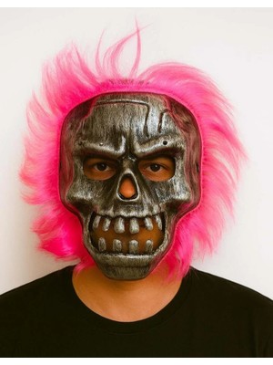 Renas Store Mey Ithalat® Wild Skull - Gümüş Kafatası Pembe Saçlı Iskelet Maske