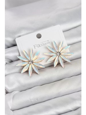 Renas Store Beyaz Renk Kristal Taşlı Lotus Model Kadın Küpe TJ-BKP11929