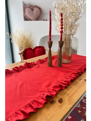 Kai Home Lovely Serisi Kırmızı Keten Fırfırlı Runner 50X150
