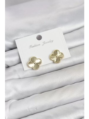 Renas Store Gold Renk Pirinç Yonca Model Kadın Küpe TJ-BKP11938