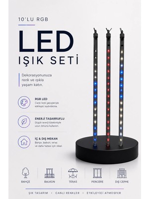 Renas Store Mey Ithalat® Rgb LED Dış ve Iç Mekan Süsleme Işığı 10 Çubuklu Şerit