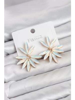Renas Store Beyaz Renk Kristal Taşlı Lotus Model Kadın Küpe TJ-BKP11917