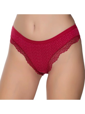 Gümüş 6066 12'li Kadın Likralı Paça Dantelli Puantiyeli Bikini