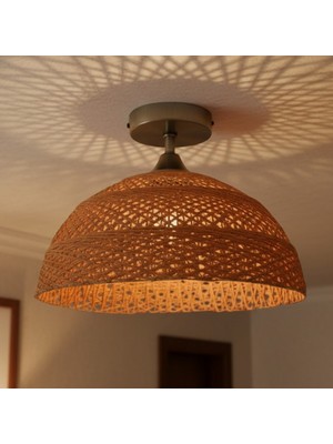 Bamyum Bohem Recycle Iplik Jüt El Yapımı Turuncu Piramit Plafonyer Başlık Tekli Modern Aydınlatma