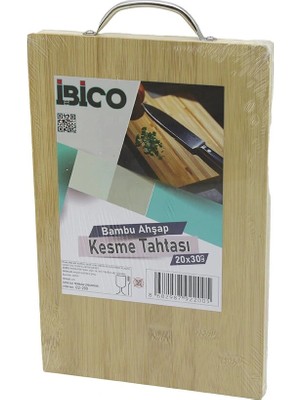 Renas Store 20X30 x 1.7cm Lux Ahşap Bambu Kesim Panosu - Kesme Tahtası Metal Kulplu (5047)