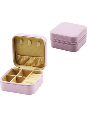 Renas Store Mini Fermuarlı Takı Kutusu - Çanta Suni Deri 4 Bölme+6 Yüzüklük+3 Küpelik+File =10X10CM - Y:5cm (5047)
