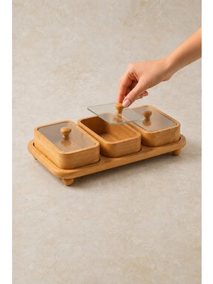 Kai Home 3\'lü Bambu Dikdörtgen Kahvaltılık & Çerezlik Servis Sunum Seti