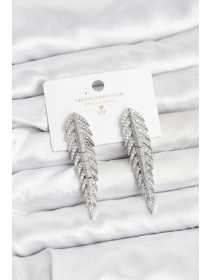 Renas Store Pirinç Gümüş Renk Balık Sırtı Model Zirkon Taşlı Kadın Küpe