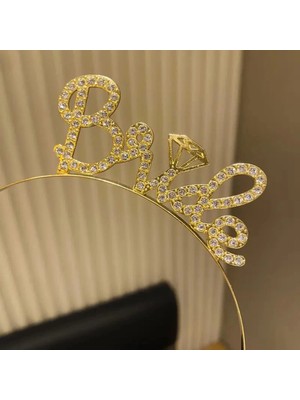 Renas Store Mey Ithalat® Altın Renkli Taşlı “bride” Gelin Tacı – El Yazısı Yazı Tipiyle
