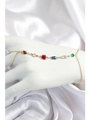 Renas Store Pirinç Renkli Zirkon Taşlı Y Model Gold Renk Kadın Şahmeran