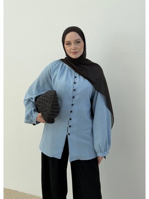 Moda Aksa 5522 Büzgü Dty Gömlek Mavi