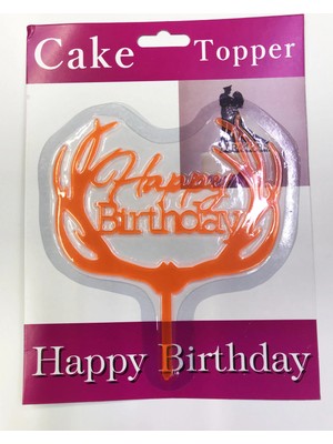 Renas Store Mey Ithalat® Happy Birthday Yazılı Turuncu Dallı Pasta Kek Çubuğu